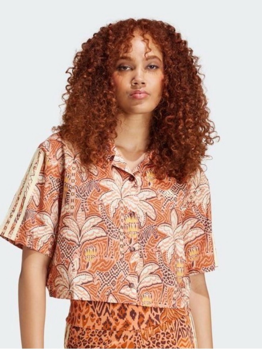 Adidas X Farm Rio Button Down Cropped Shirt - Medium